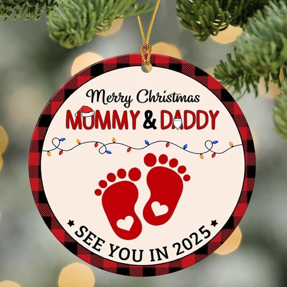 Set of 3 Acrylic Baby “See You in 2025” Mommy Daddy Round Christmas Tree Ornamen